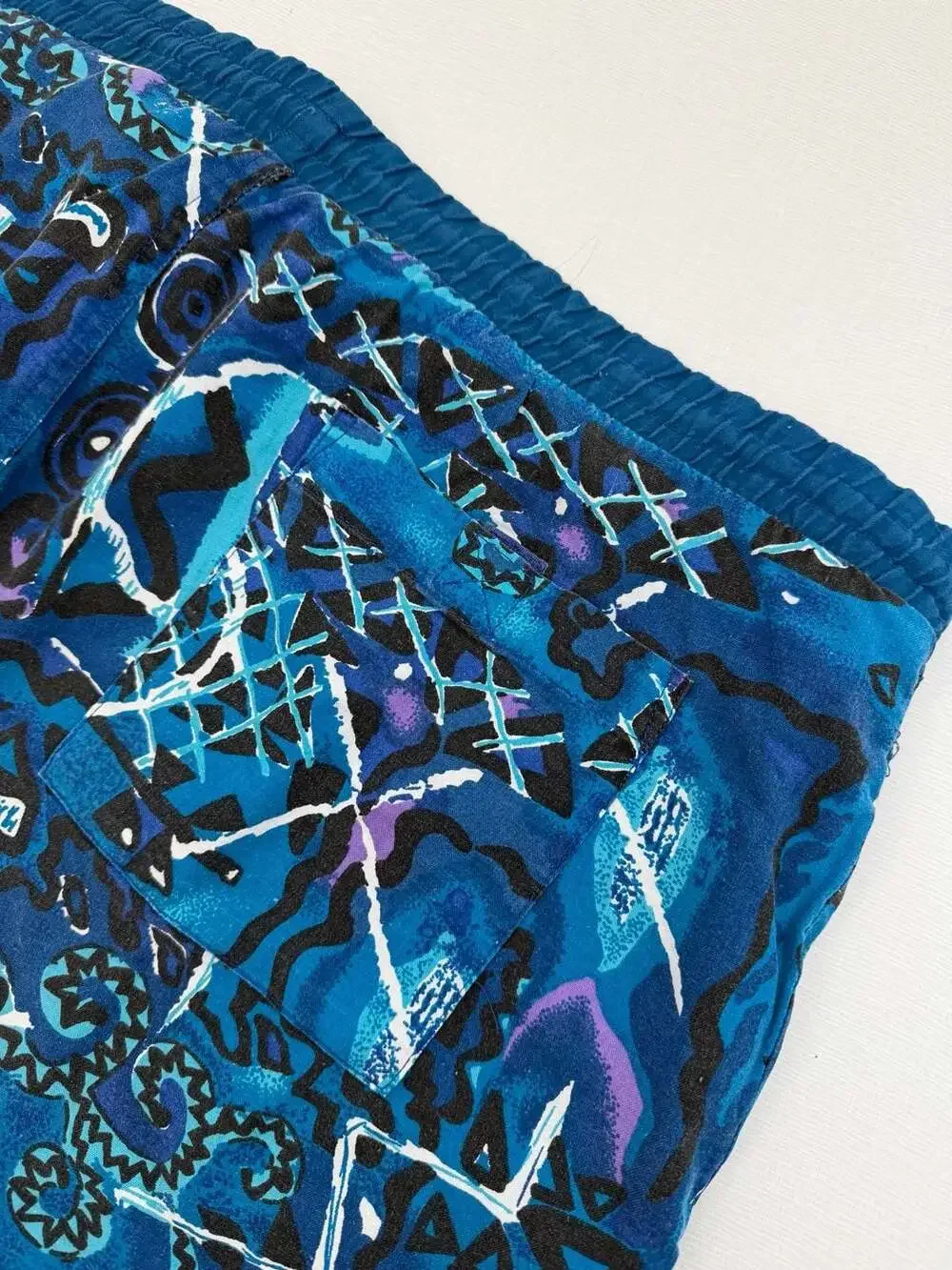 Vintage 90s Abstract Geometric Print Swim Trunks by Basic Editions Large